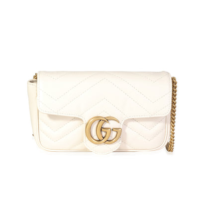 Gucci White Matelassé Leather GG Marmont Super Mini Shoulder Bag