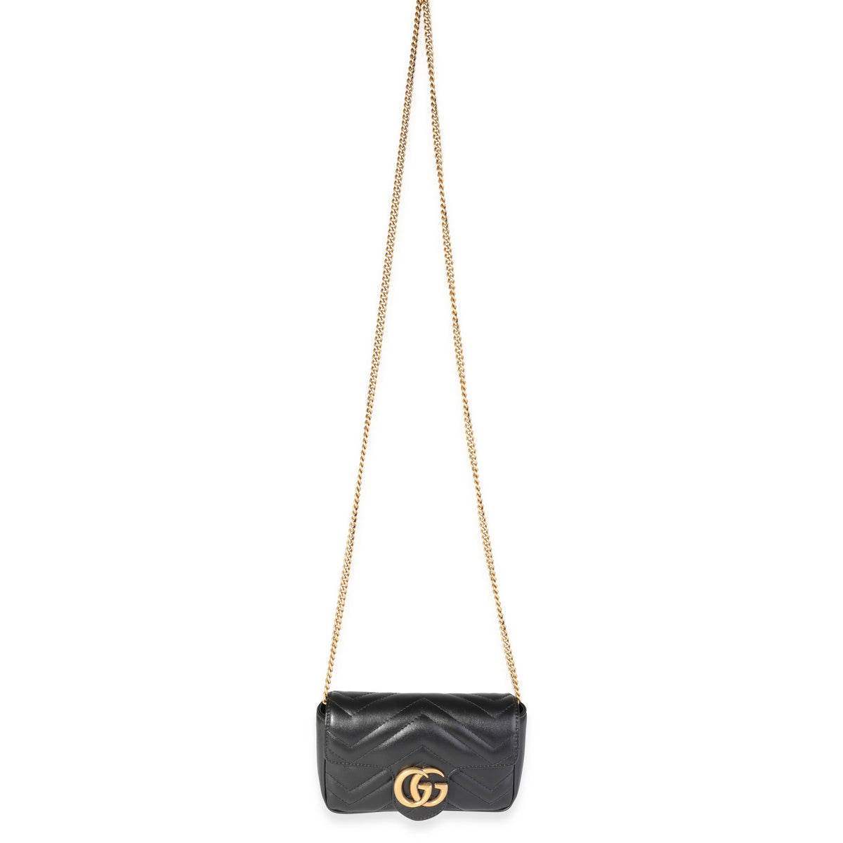 Gucci Black Matelassé Leather GG Marmont Super Mini Shoulder Bag