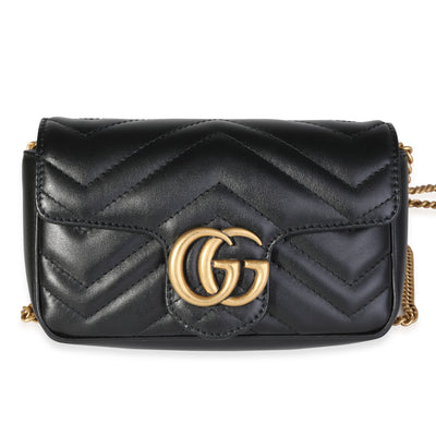 Gucci Black Matelassé Leather GG Marmont Super Mini Shoulder Bag