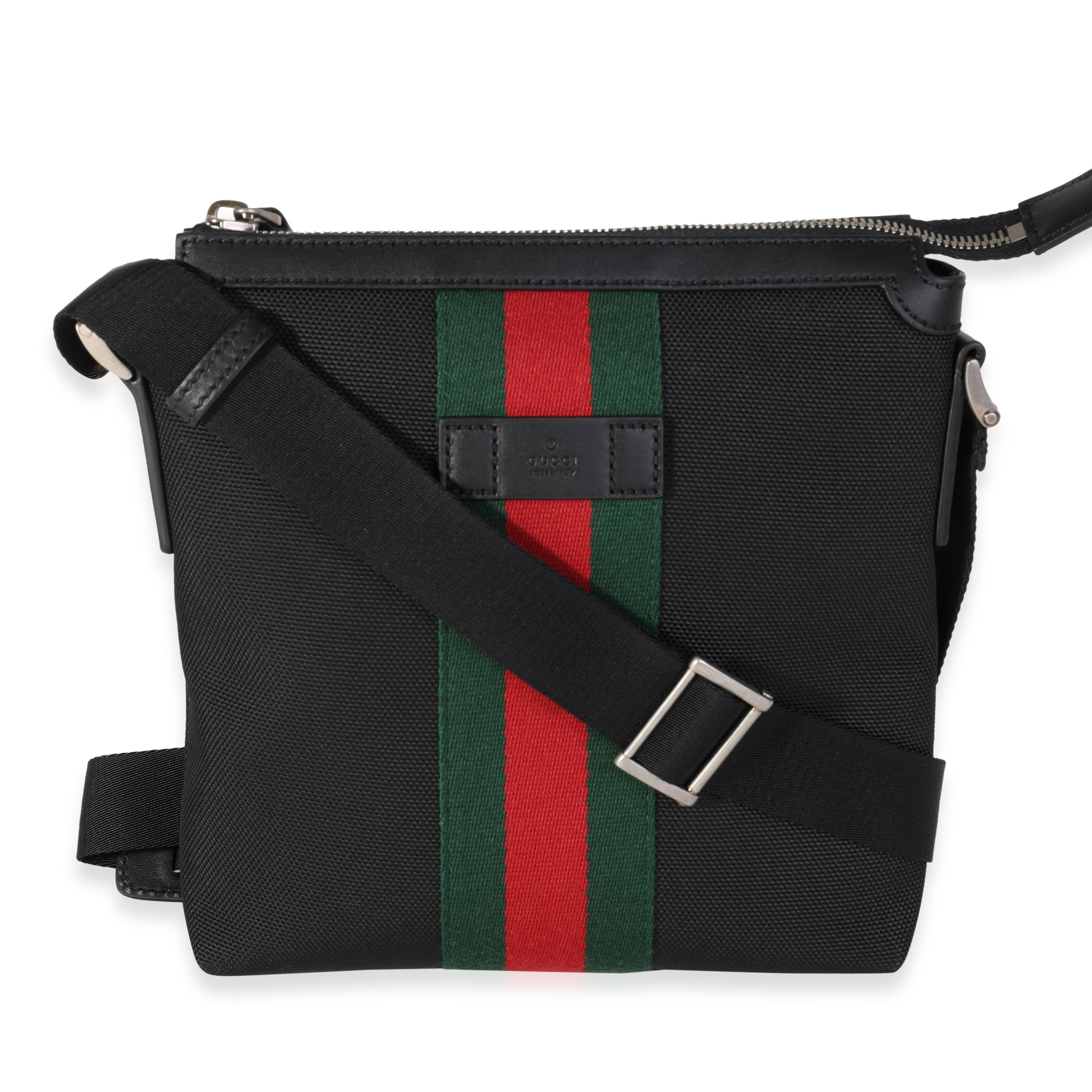 Gucci Techno Web Stripe Black Canvas Large Crossbody Duffle Bag 