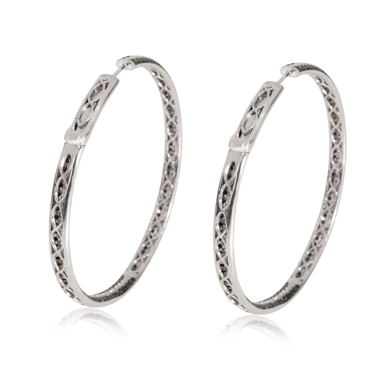 Black & White Diamonds Pave Hoop Earring in 18k White Gold 6.00 CTW