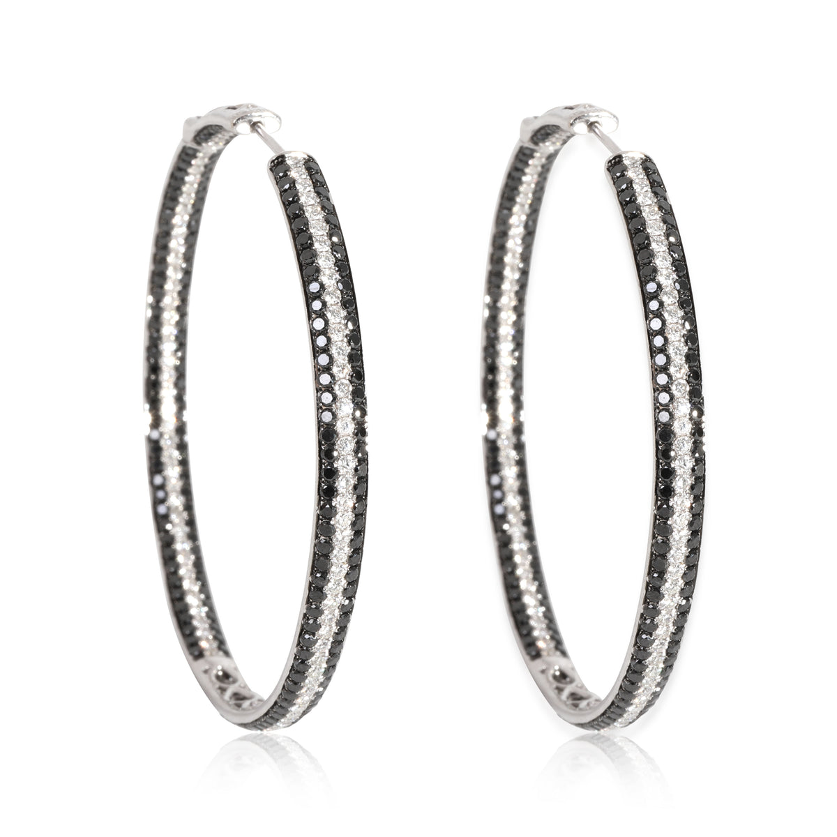 Black & White Diamonds Pave Hoop Earring in 18k White Gold 6.00 CTW