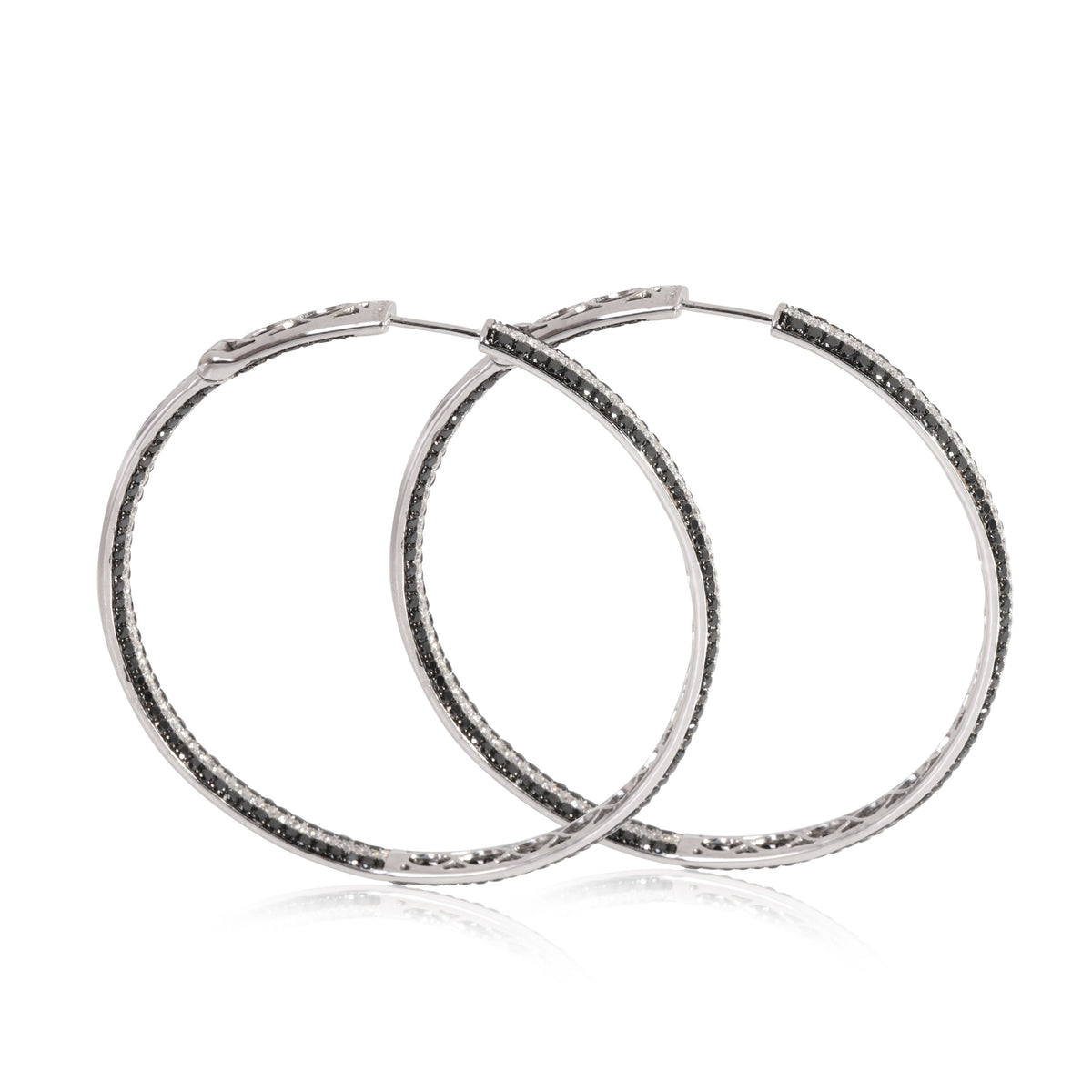 Black & White Diamonds Pave Hoop Earring in 18k White Gold 6.00 CTW