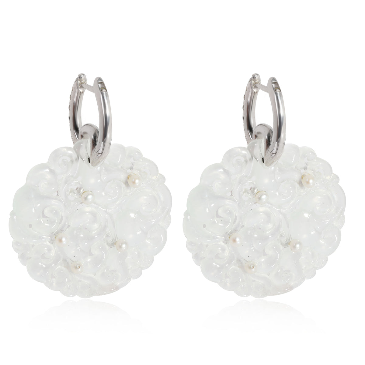 Silverhorn Reversible Earrings With White Jade & Diamonds in 18k Gold 0.54 CTW