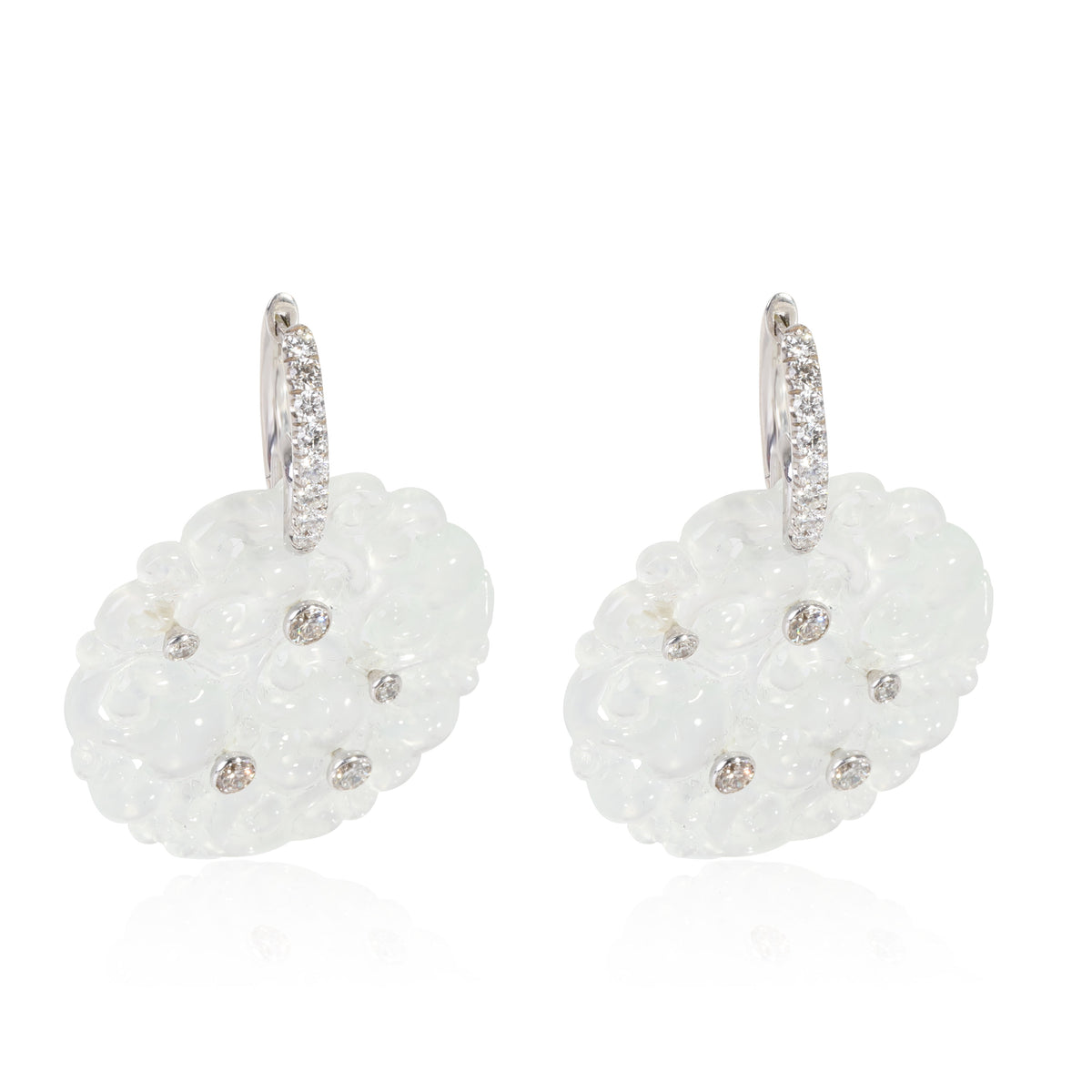 Silverhorn Reversible Earrings With White Jade & Diamonds in 18k Gold 0.54 CTW