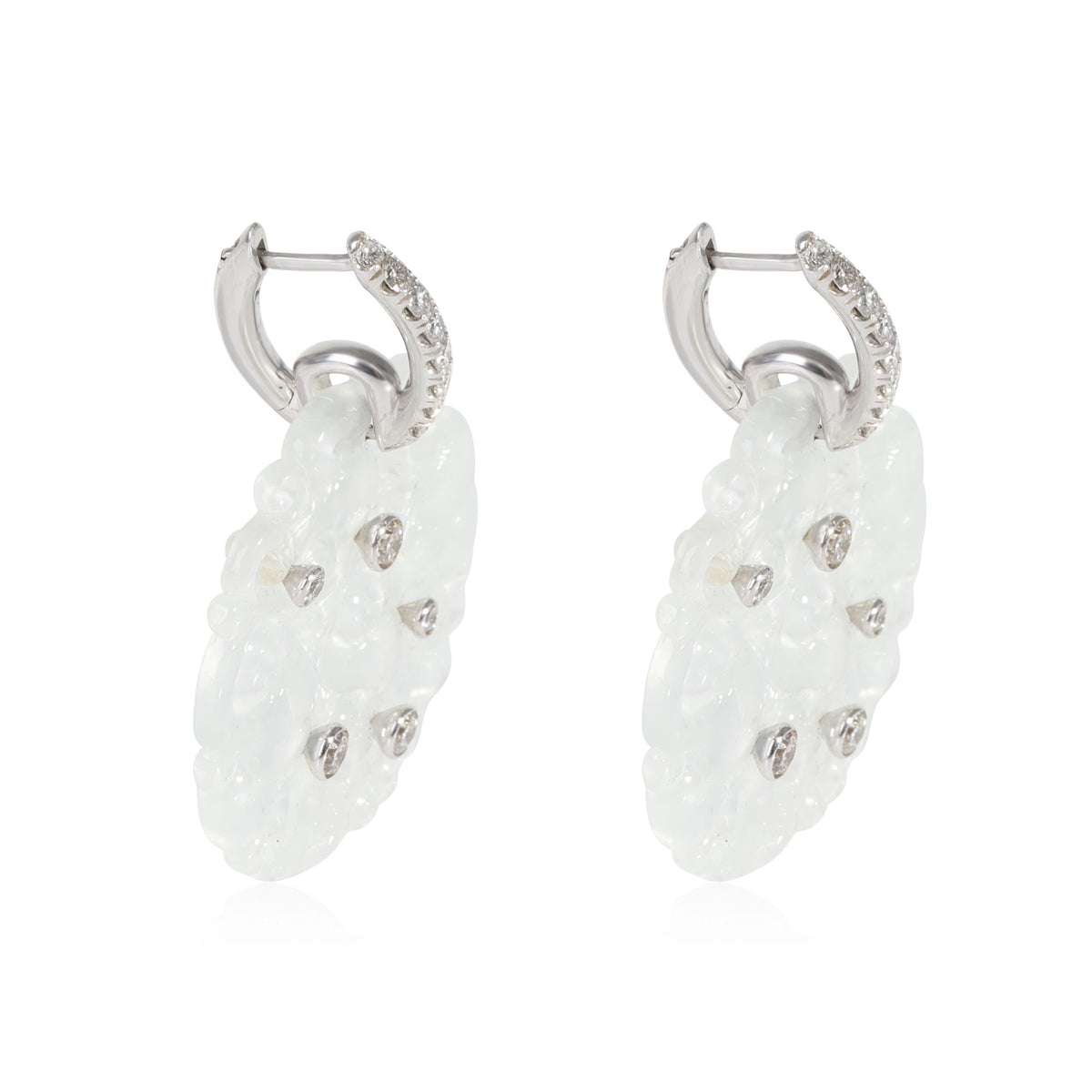 Silverhorn Reversible Earrings With White Jade & Diamonds in 18k Gold 0.54 CTW