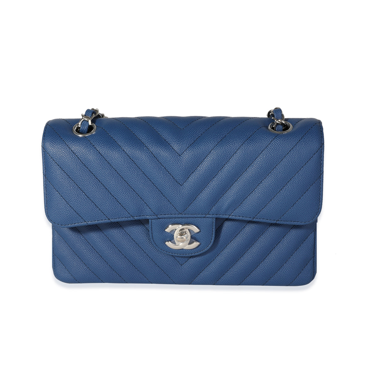 Chanel Blue Caviar Quilted Chevron Small Classic Double Flap Bag, myGemma, IT