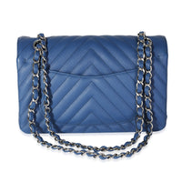 Chanel Blue Caviar Quilted Chevron Small Classic Double Flap Bag