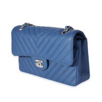 Chanel Blue Caviar Quilted Chevron Small Classic Double Flap Bag