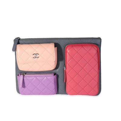 Chanel Multicolor Quilted Lambskin Multi-Pocket Zip Case