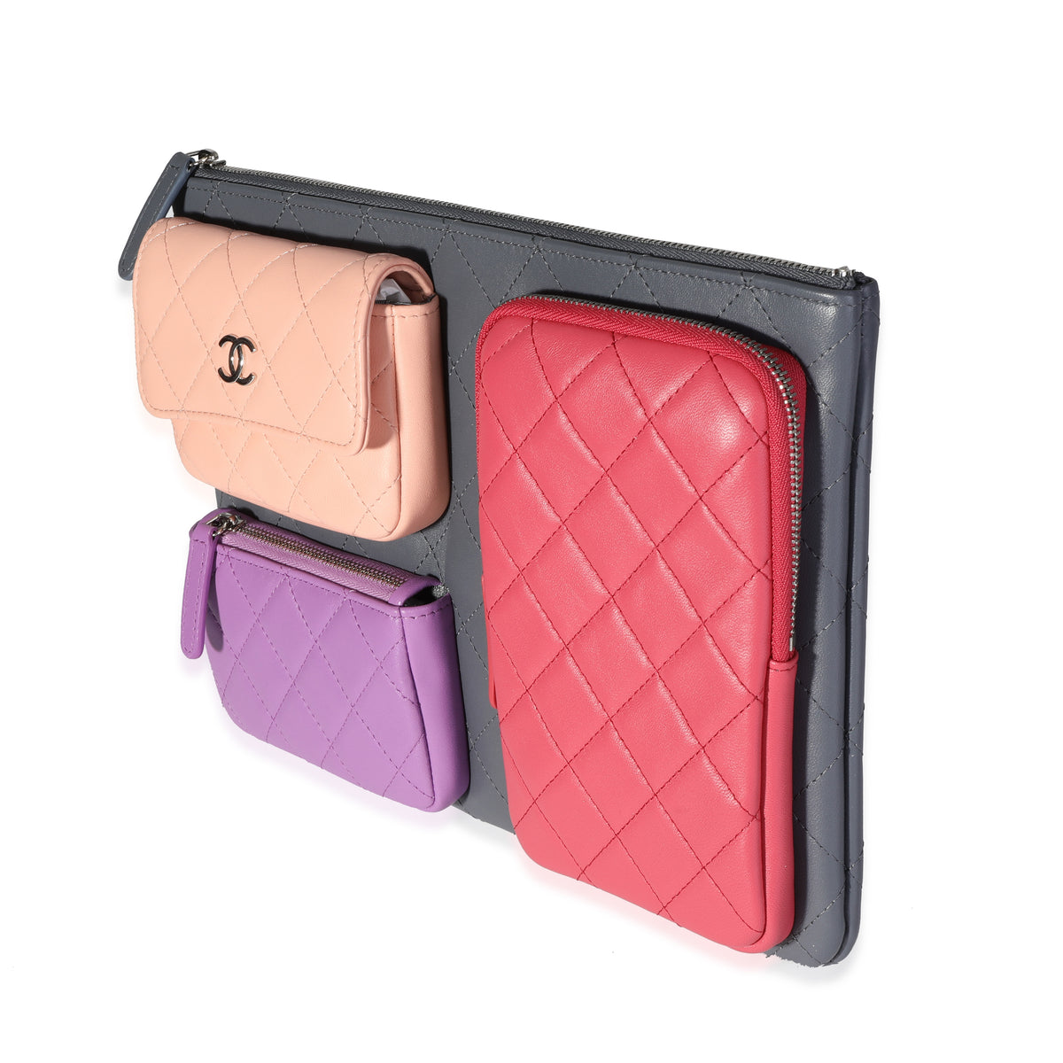 Chanel Multicolor Quilted Lambskin Multi-Pocket Zip Case