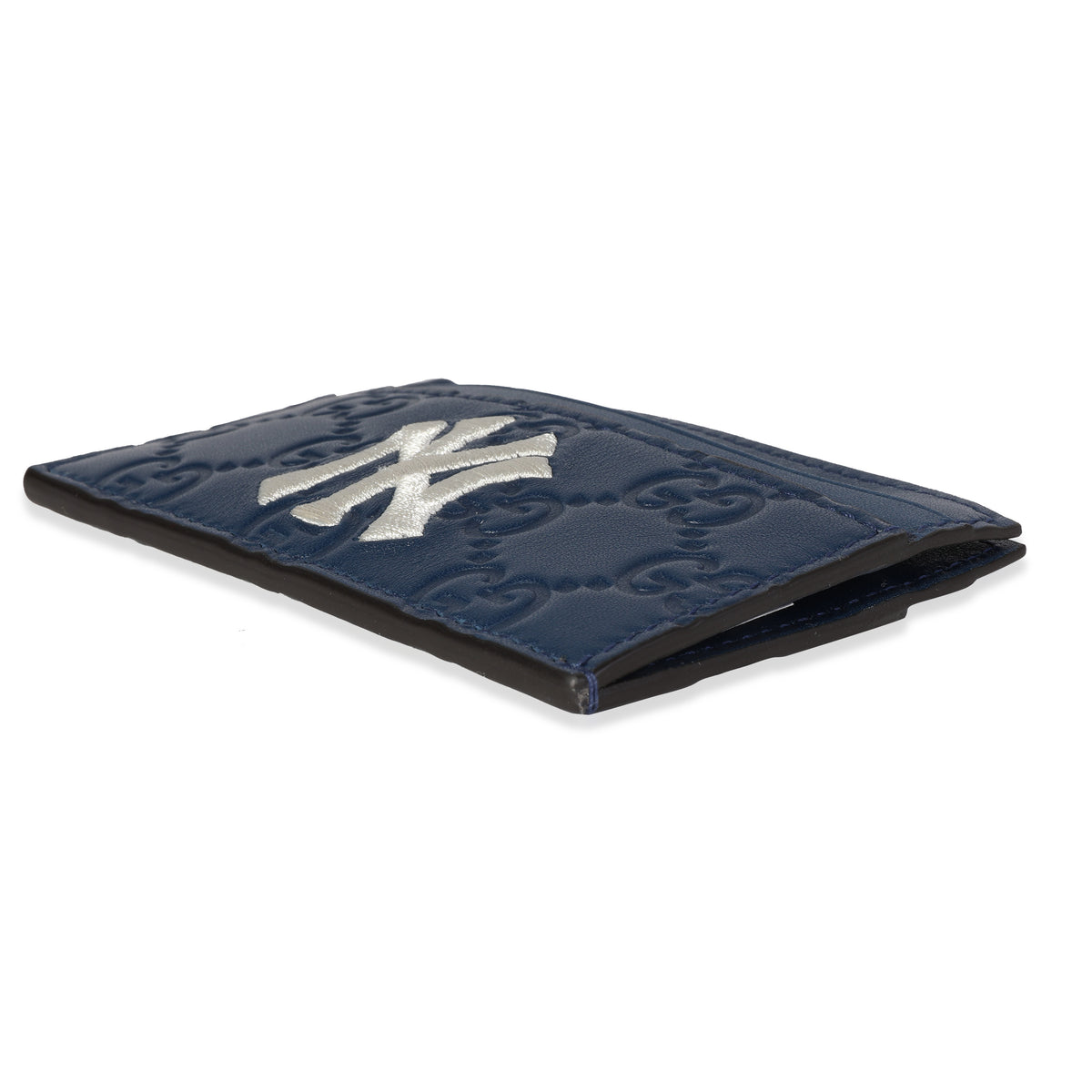 Gucci Navy Guccissima Leather NY Yankee Card Holder