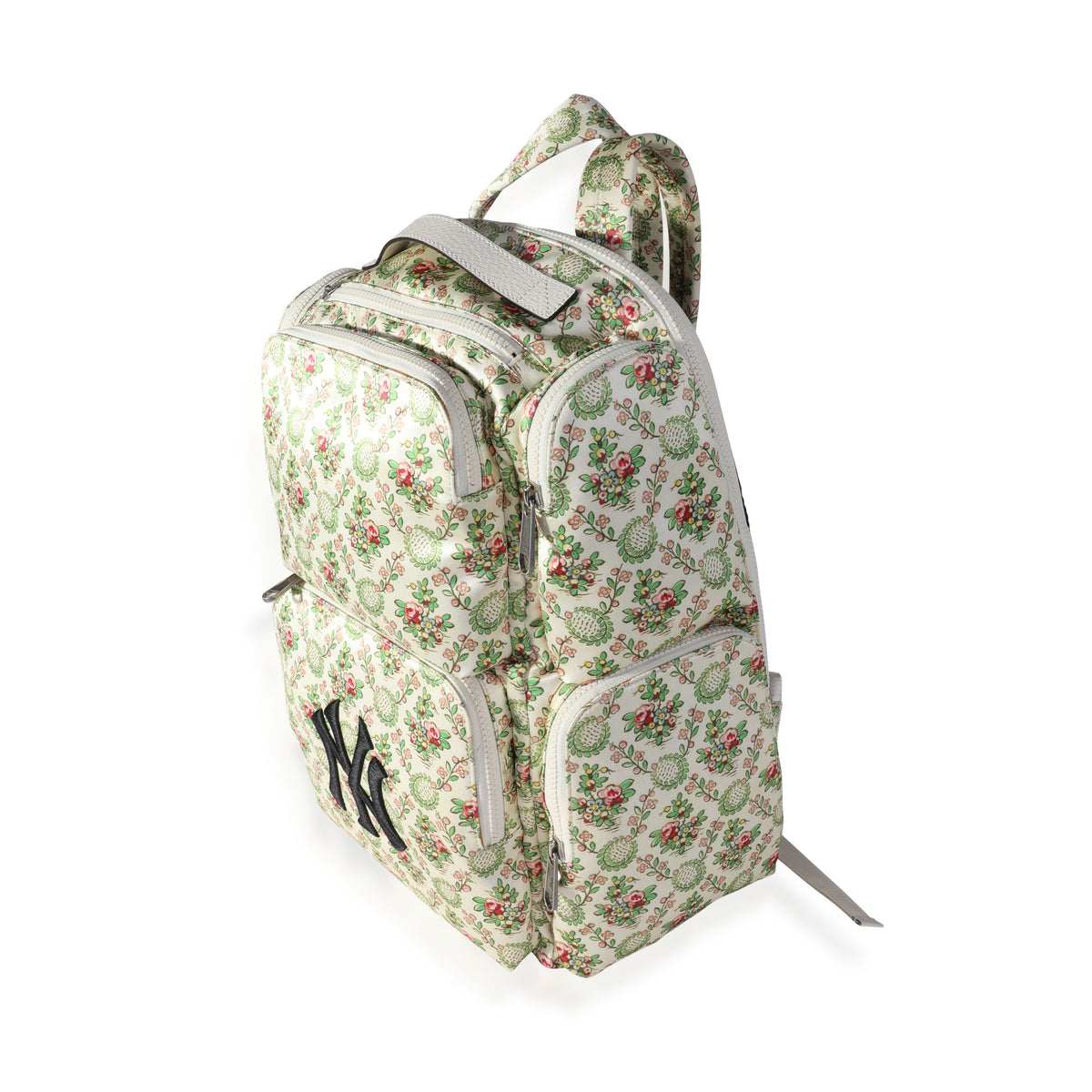 Gucci Creme and Multicolor Satin Floral Print NY Yankees Patch Backpack myGemma Item 117764