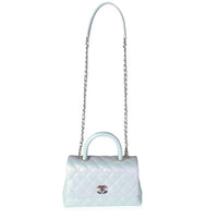 Chanel Light Blue Iridescent Quilted Caviar Small Coco Top Handle Bag