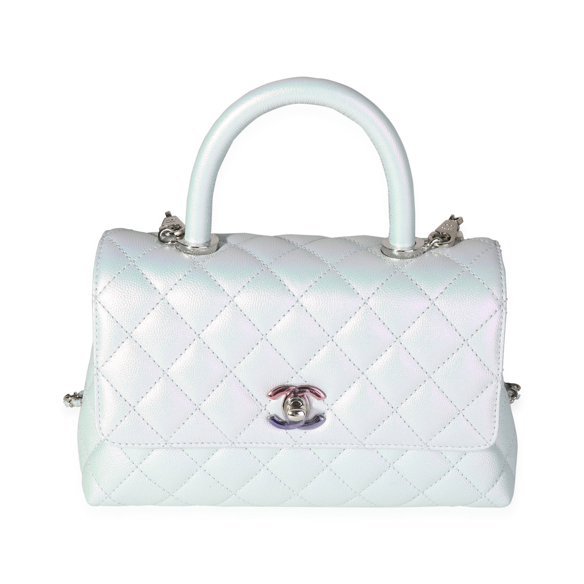 Chanel Light Blue Iridescent Quilted Caviar Small Coco Top Handle Bag