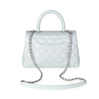 Chanel Light Blue Iridescent Quilted Caviar Small Coco Top Handle Bag