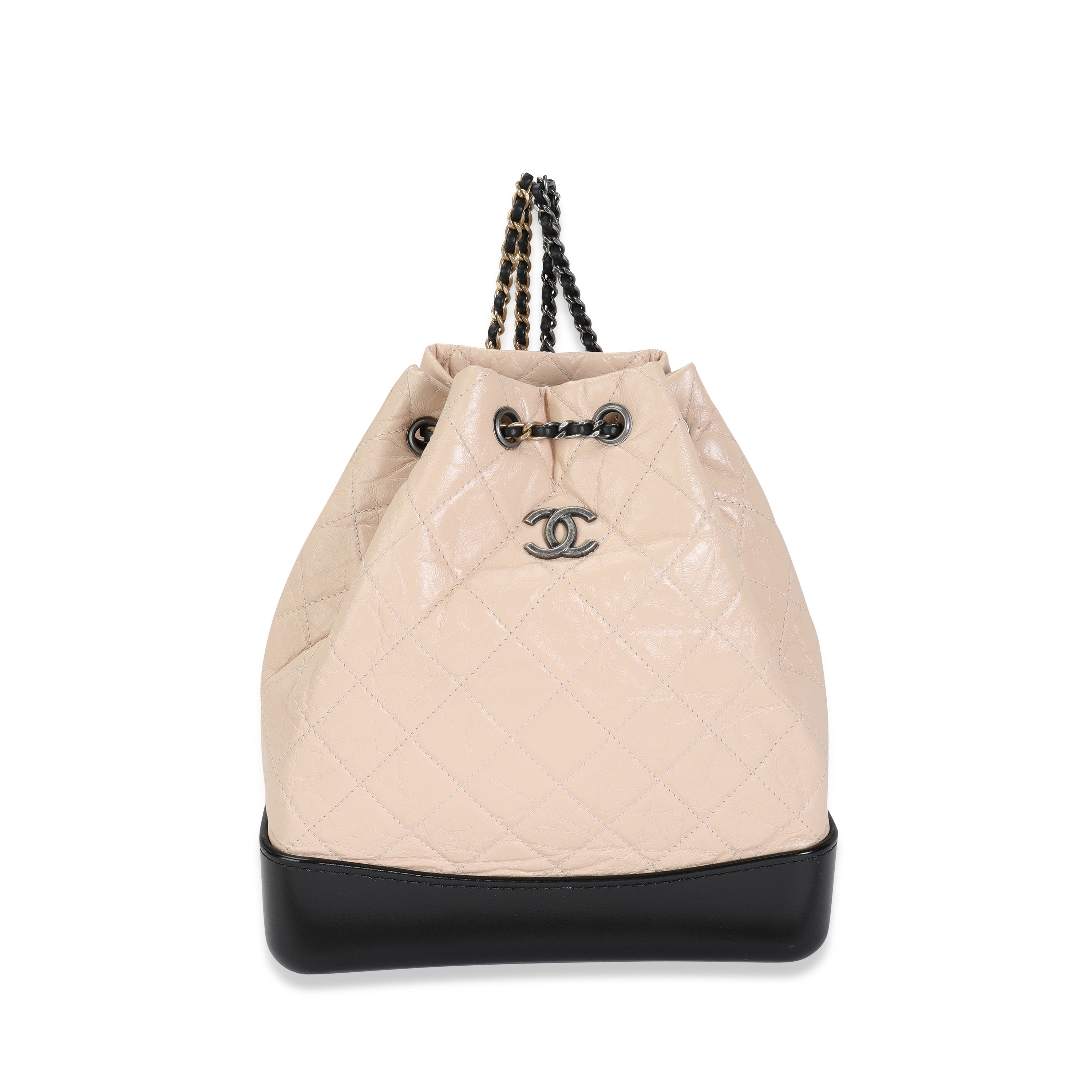 Aged Calfskin Quilted Small Gabrielle Hobo Beige Black