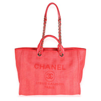 Chanel Red Canvas & Leather Large Deauville Tote