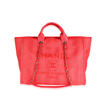 Chanel Red Canvas & Leather Large Deauville Tote