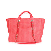 Chanel Red Canvas & Leather Large Deauville Tote