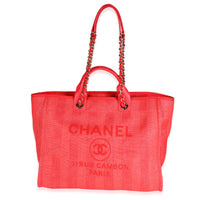 Chanel Red Canvas & Leather Large Deauville Tote