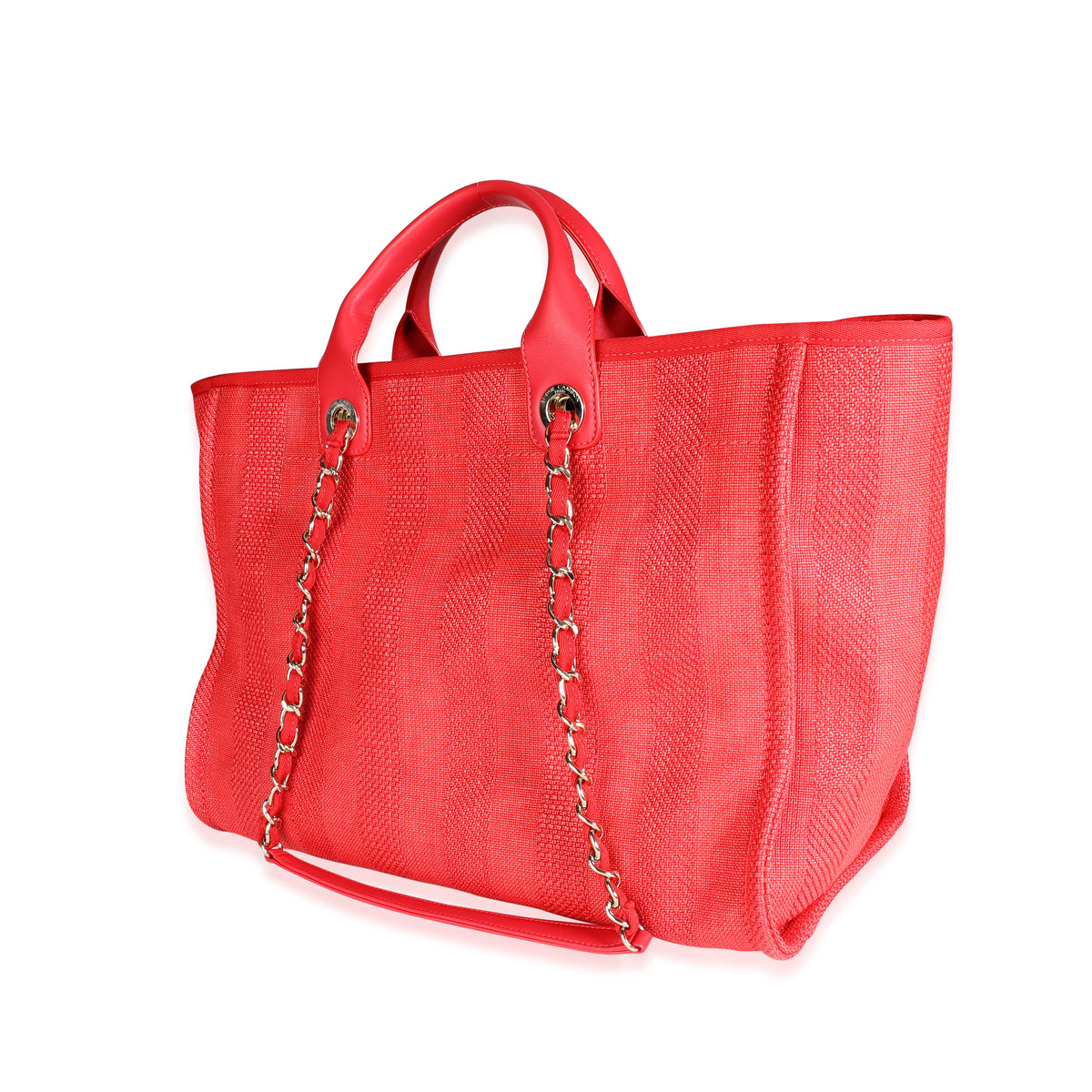Chanel Red Canvas & Leather Large Deauville Tote