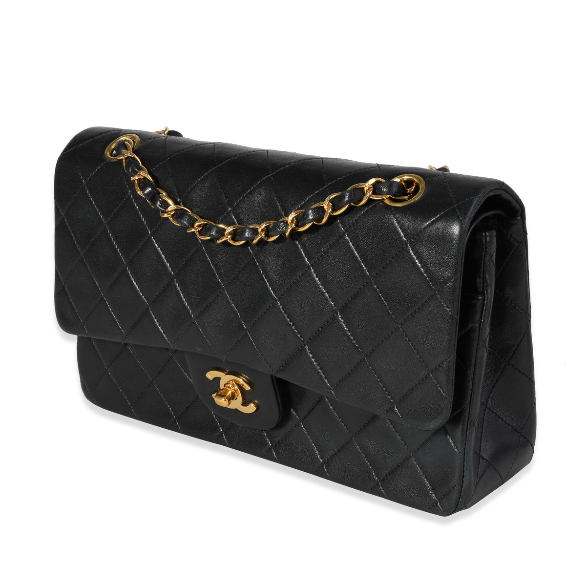 lambskin quilted medium double flap black