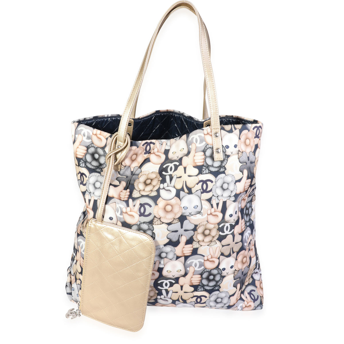 Chanel Blue & Beige Cat Emoticon Nylon Tote