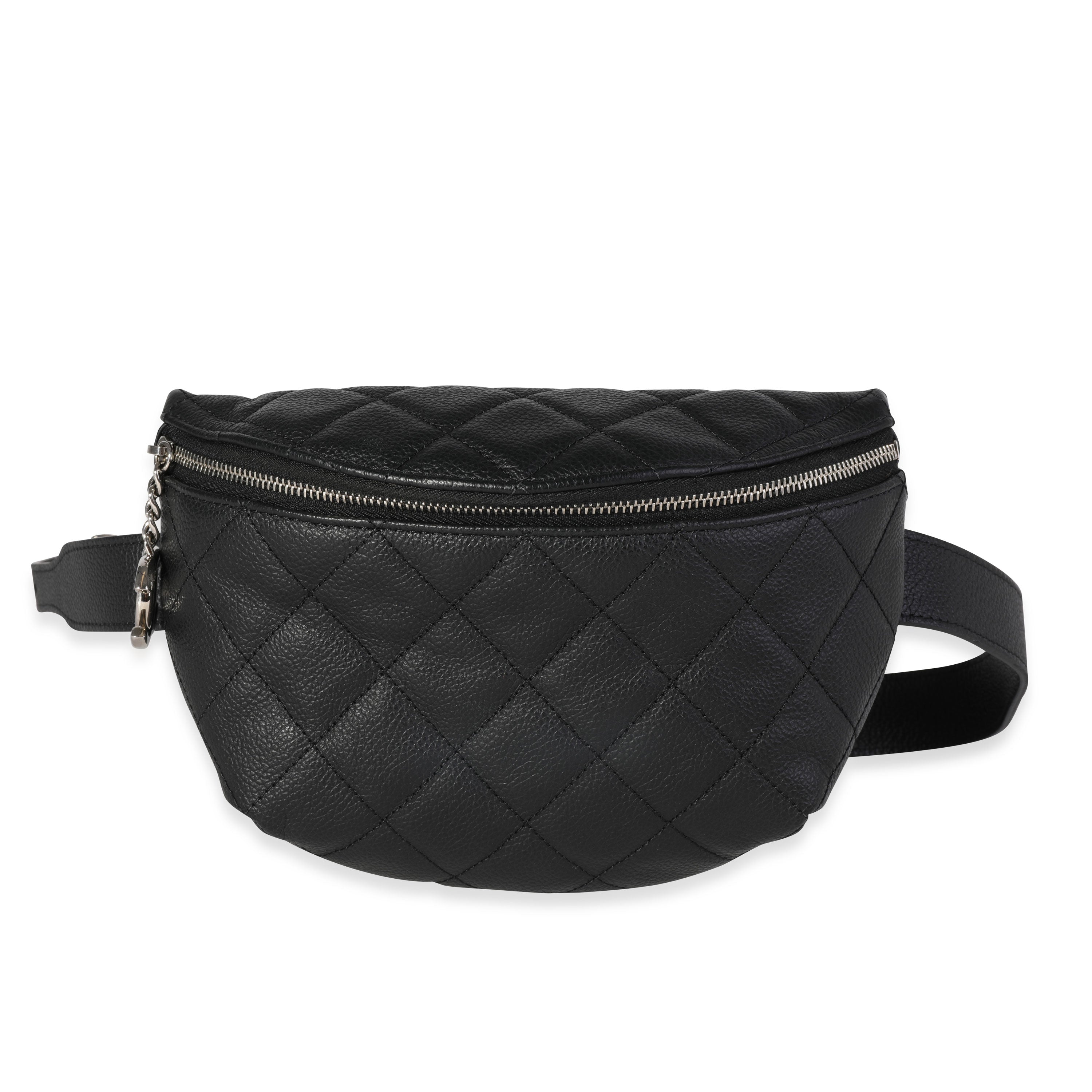 chanel black waist bag leather
