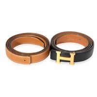 Hermès Vintage Black & Natural Box Calf Thin Constance Belt GHW