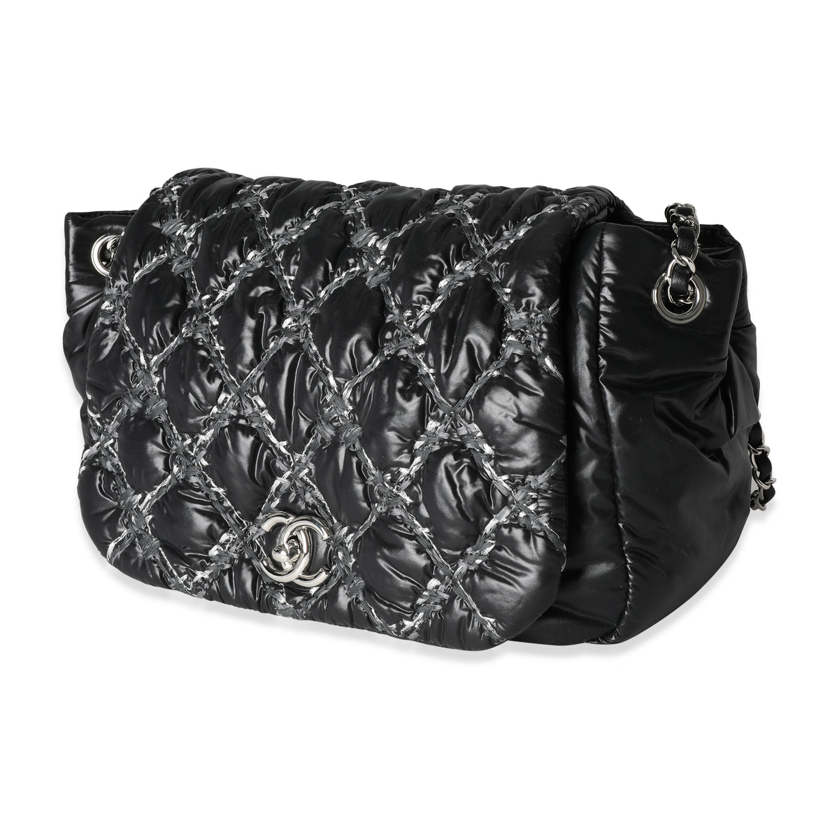 Chanel Black and Grey Nylon Paris Byzance Tweed On Stitch Flap Bag