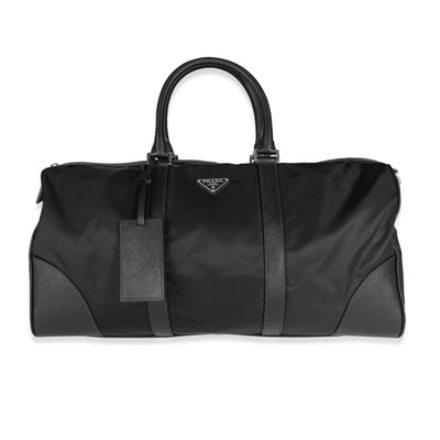 Prada Black Tessuto & Saffiano Leather Duffle Bag