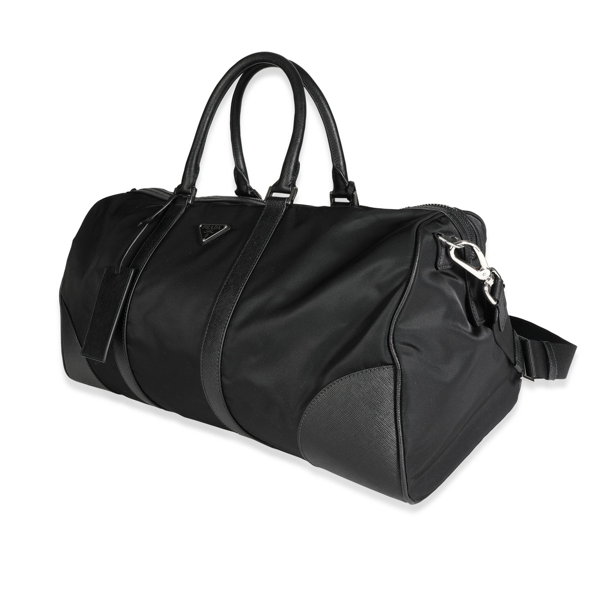 Prada Saffiano Leather Duffle Travel Bag Black