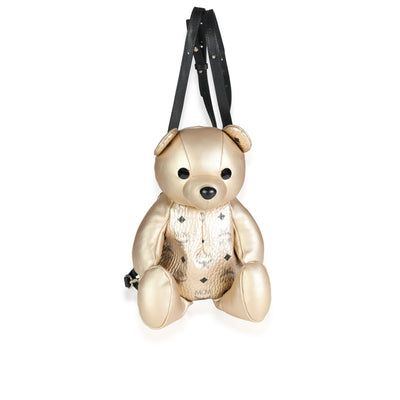 MCM Gold Visetos Calfskin Leather Zoo Bear Doll Backpack