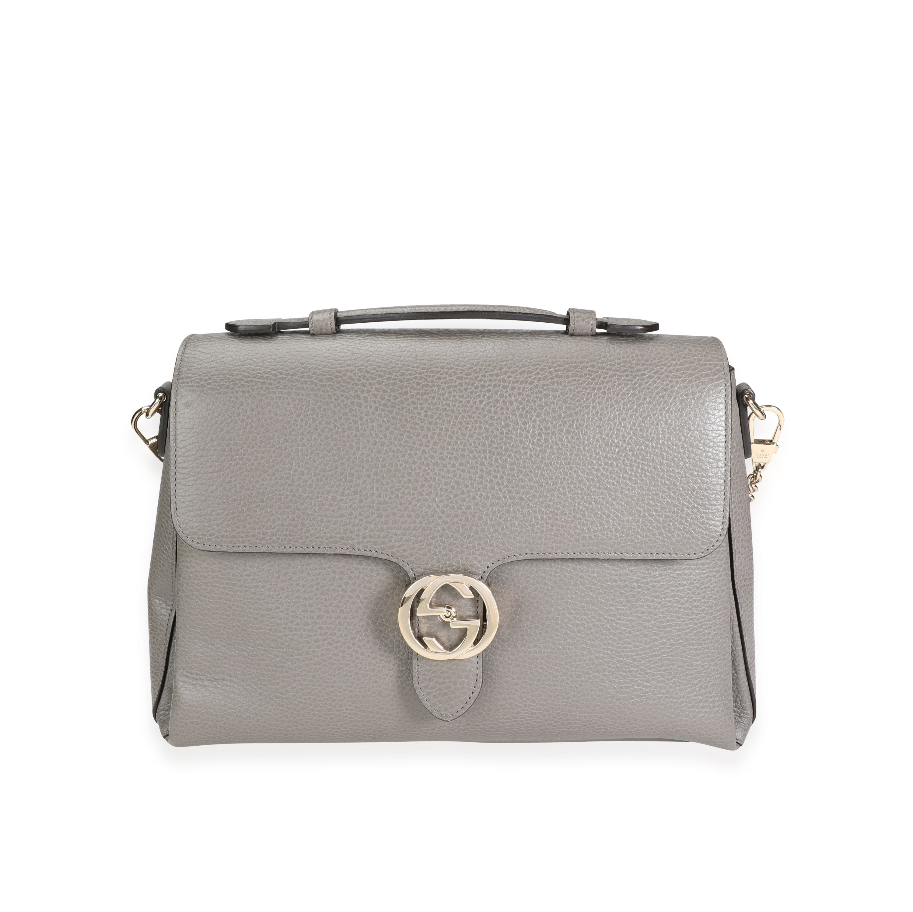 Gucci ハンドバッグ グレー/ターコイズ Gucci Grey Calfskin Large Interlocking G Dollar Shoulder Bag