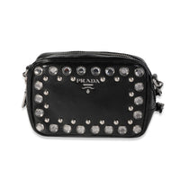 Prada Black Crystal-Embellished Patent Saffiano Leather Mini Camera Bag