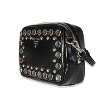 Prada Black Crystal-Embellished Patent Saffiano Leather Mini Camera Bag