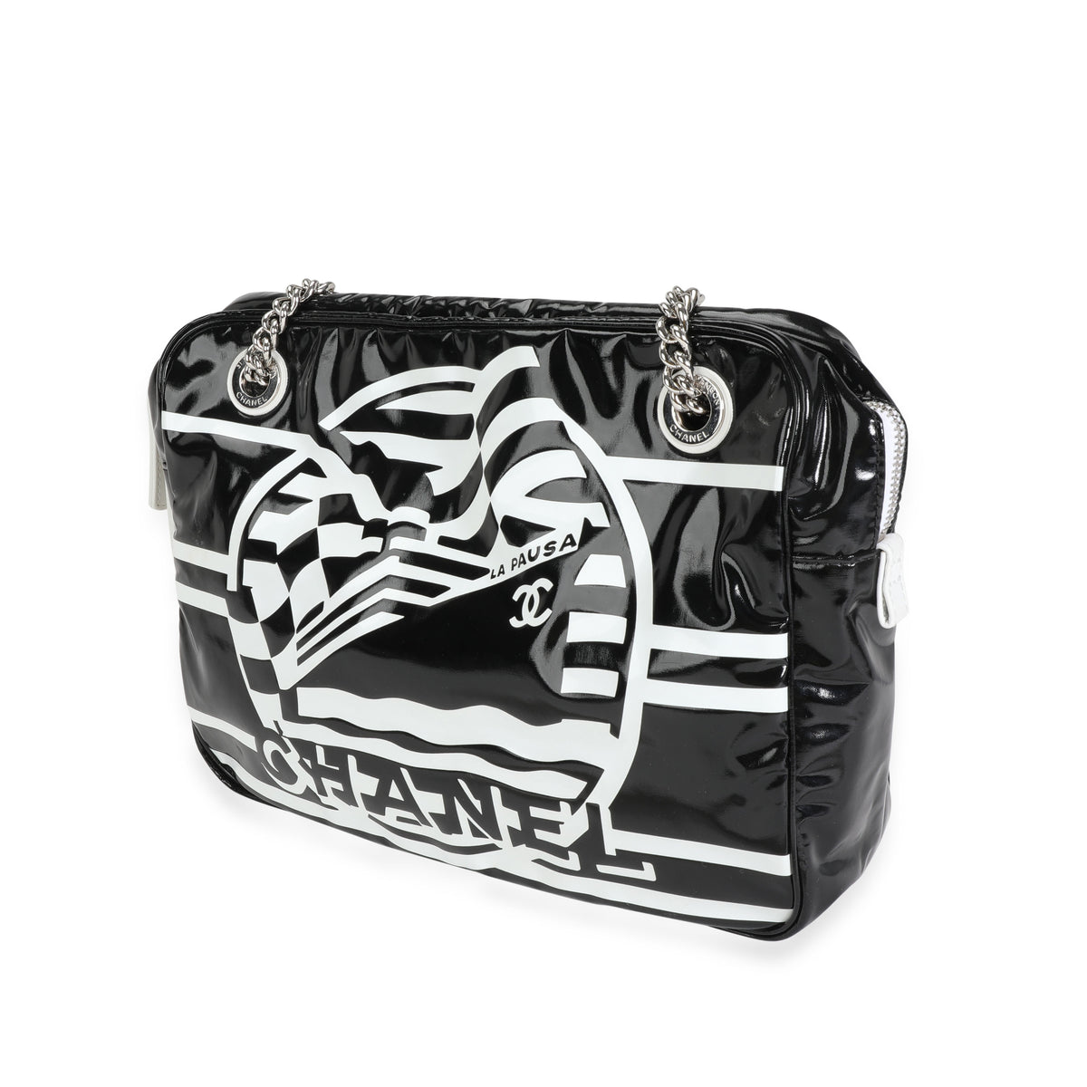 CHANEL/LA PAUSA Logo chain shoulder bag vinyl Black/White/Silver hadwa –  BRANDSHOP-RESHINE