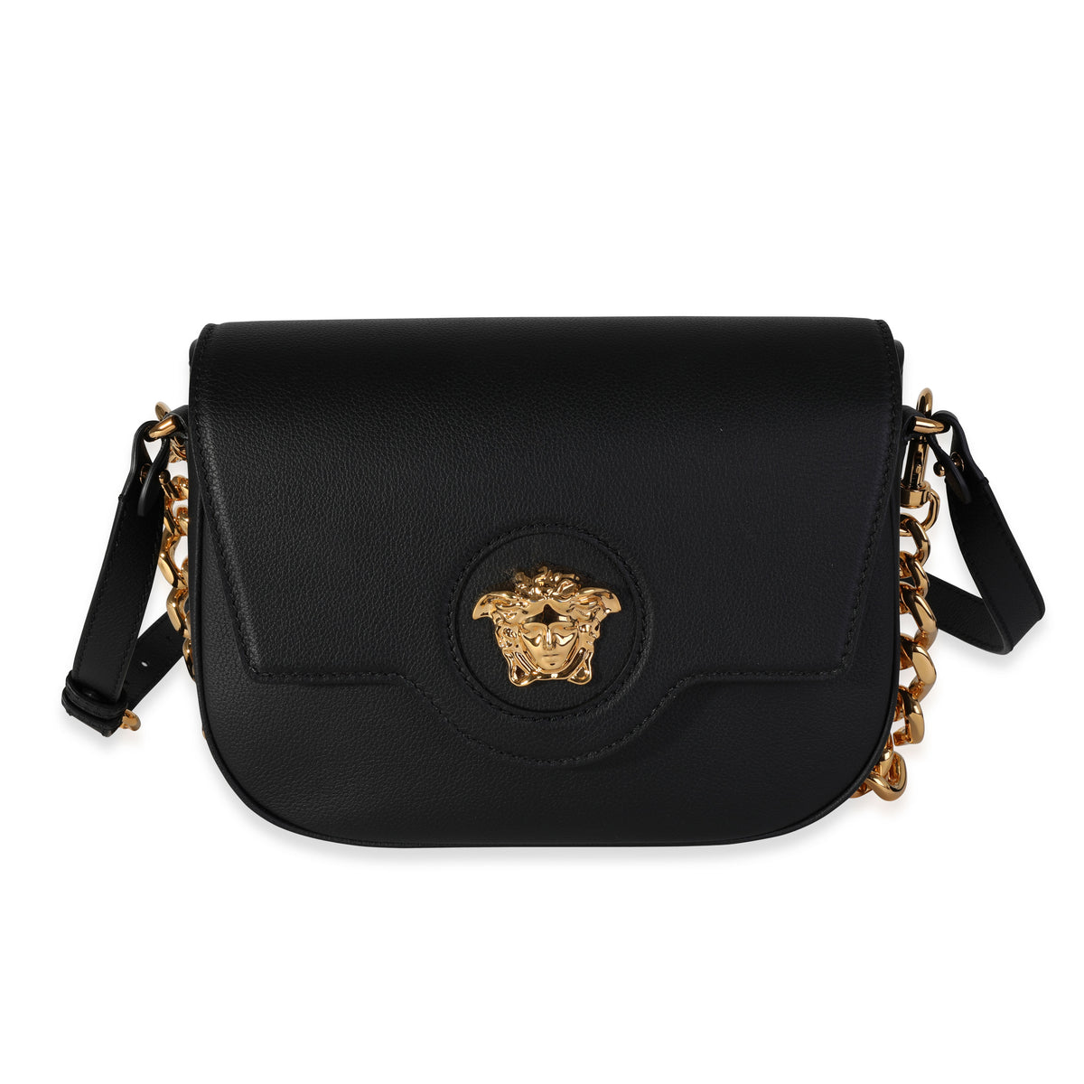 Versace Black Leather La Medusa Chain Shoulder Bag