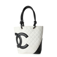 Chanel White & Black Quilted Calfskin Small Ligne Cambon Tote