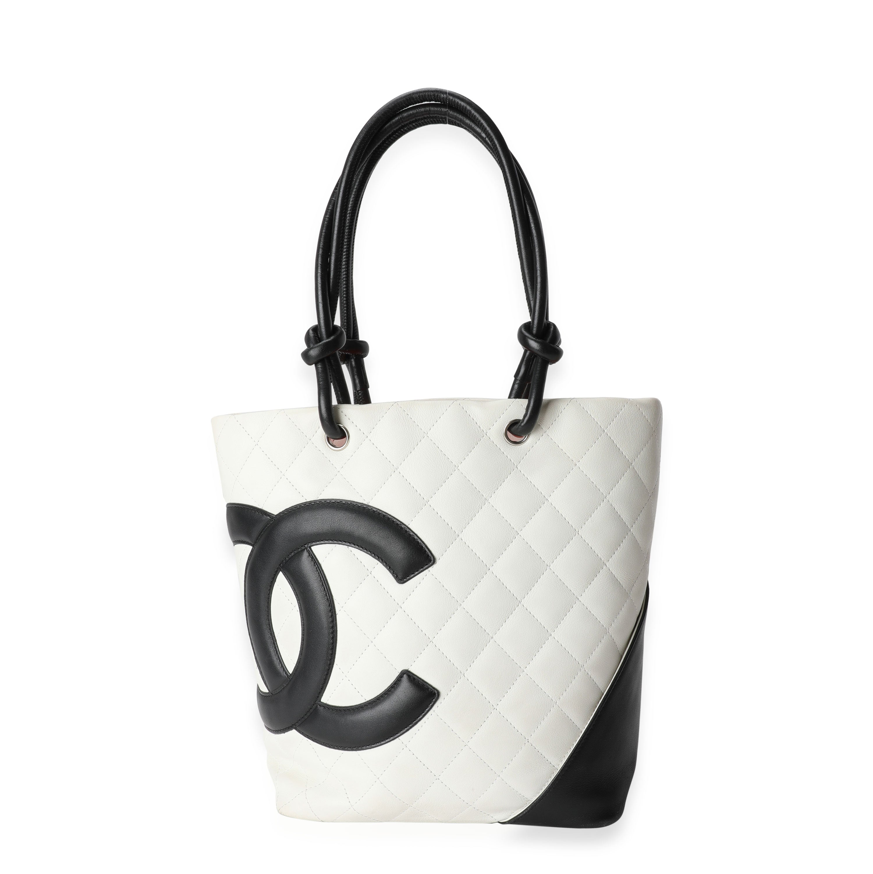 Chanel White & Black Quilted Calfskin Small Ligne Cambon Tote, myGemma