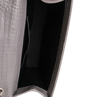 Saint Laurent Grey Crocodile-Embossed Leather Medium Cassandre Tassel Bag