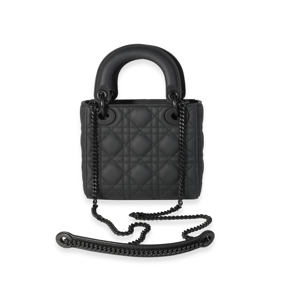 Dior Black Ultramatte Cannage Calfskin Mini Lady Dior Bag