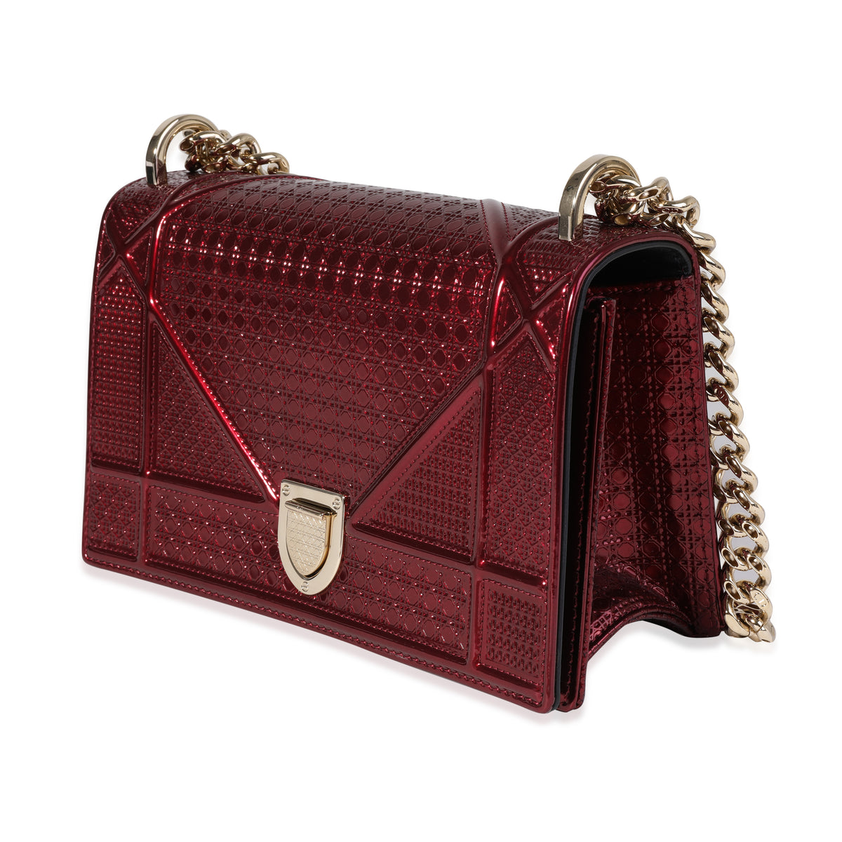 Dior Red Metallic Patent Micro Cannage Small Diorama Bag