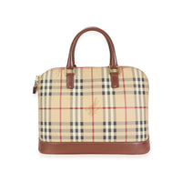 Burberry Beige Coated Canvas and Brown Leather Horseferry Check Handle Bag