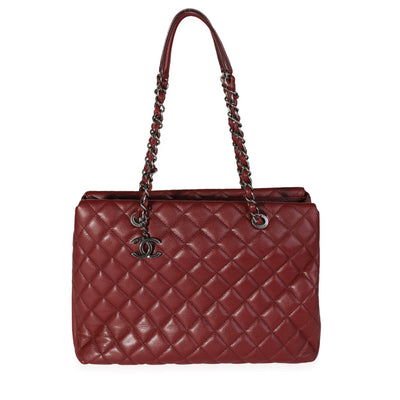 Chanel Dark Red Quilted Caviar City Shopping Tote