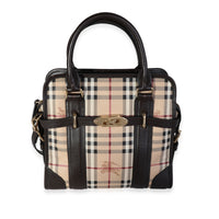 Burberry Haymarket Check Coated Canvas & Brown Leather Medium Minford Bag