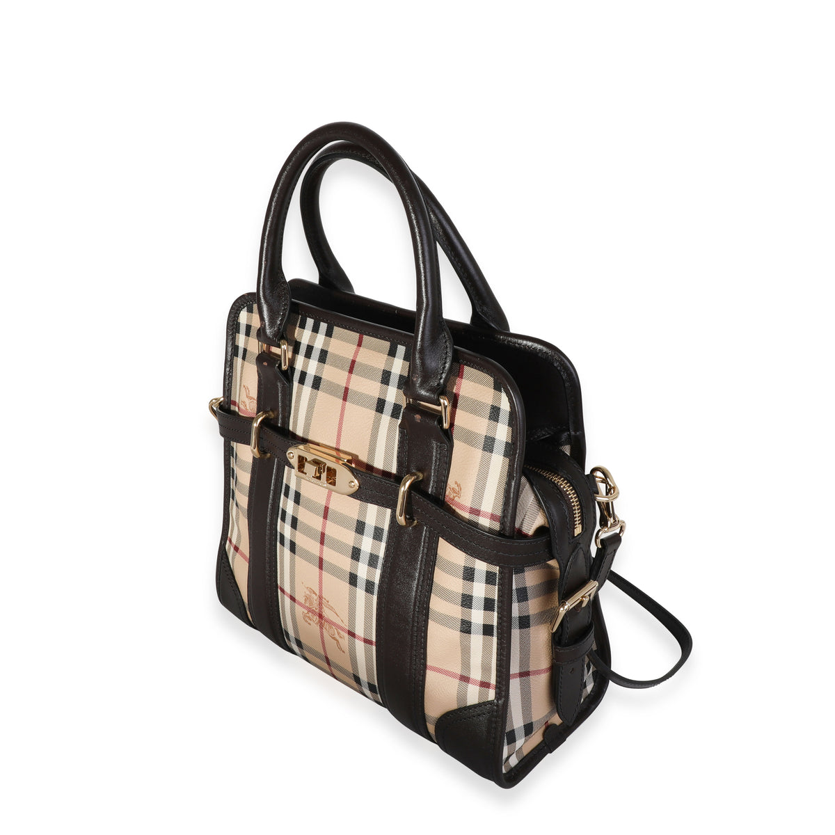 Burberry Haymarket Check Coated Canvas & Brown Leather Medium Minford Bag