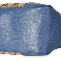 Gucci Caspian Blue Leather & Beige Guccissima Canvas Small Bree Tote