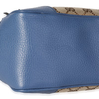 Gucci Caspian Blue Leather & Beige Guccissima Canvas Small Bree Tote